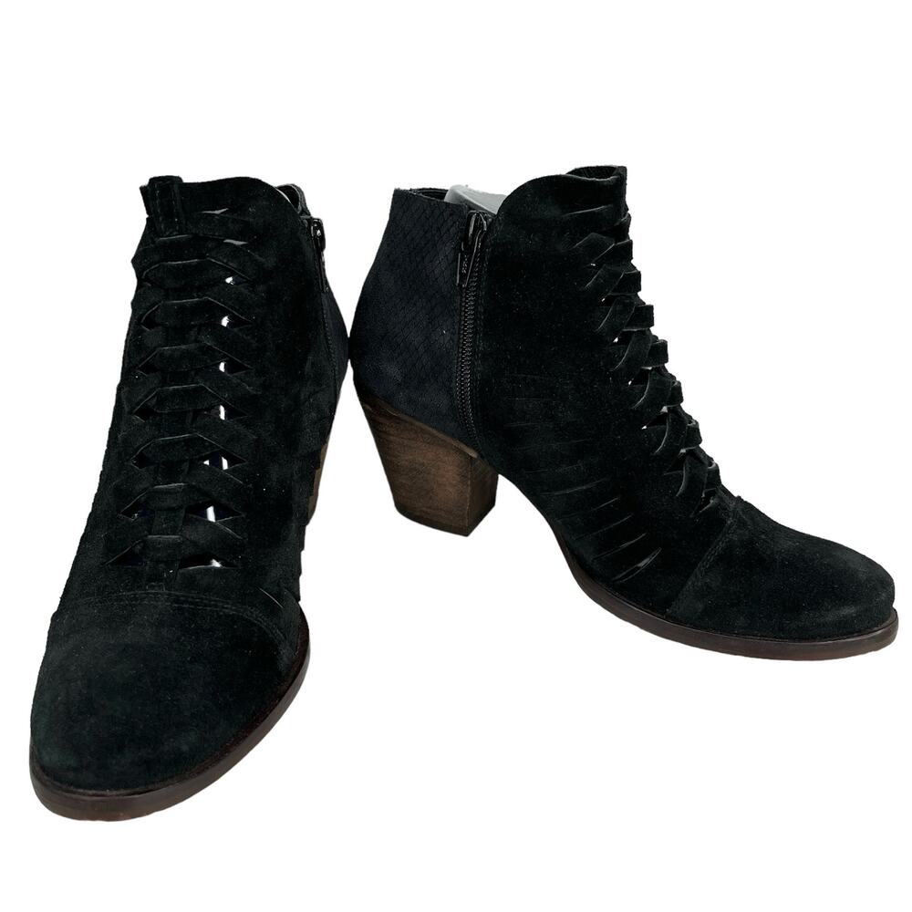 Free People Loveland Booties Boots 37 Black Suede 2.5" Block Heels 6.5